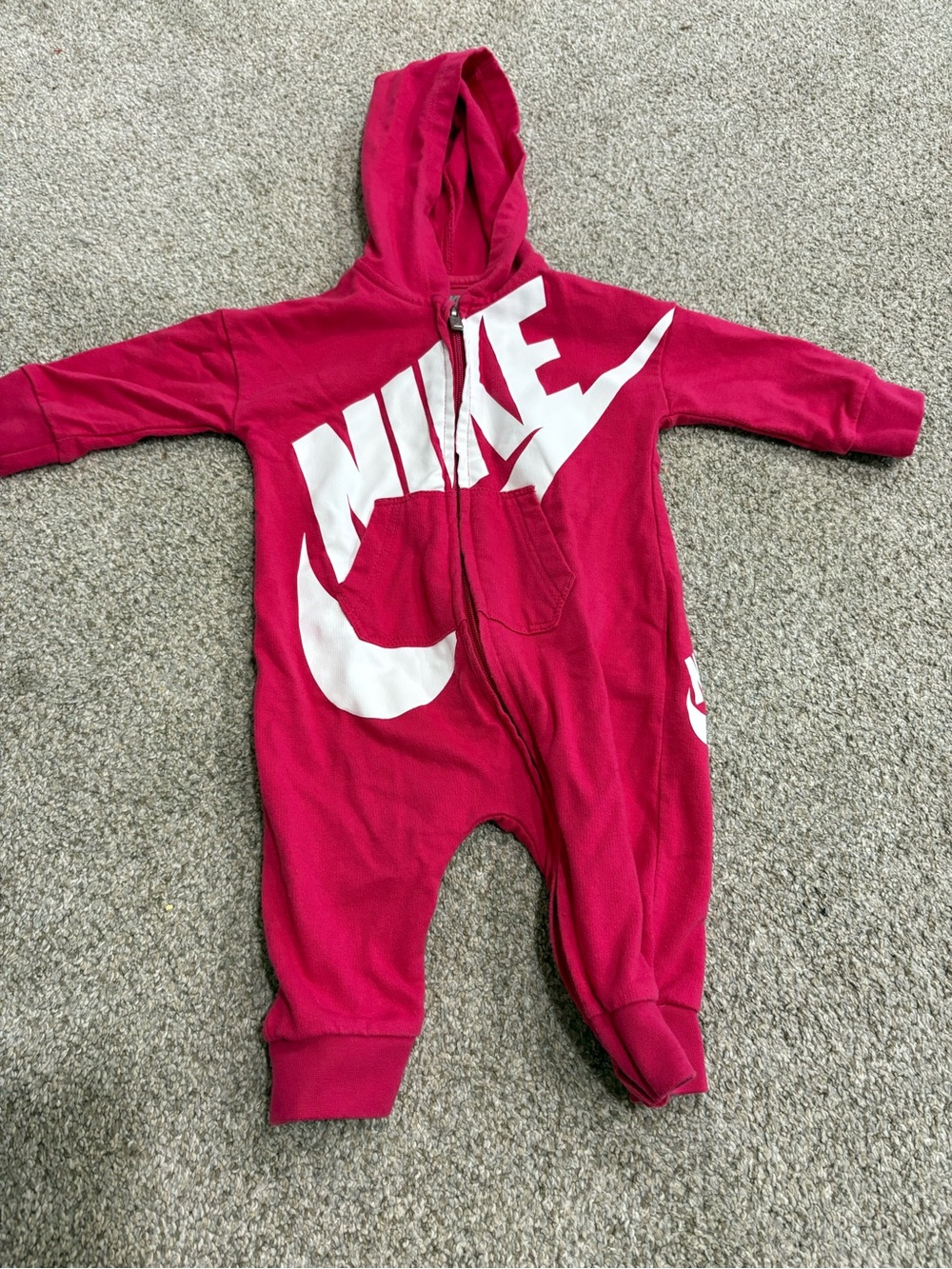 Nike Kids' Fleece One-Piece Hoodie Romper in Deep Pink